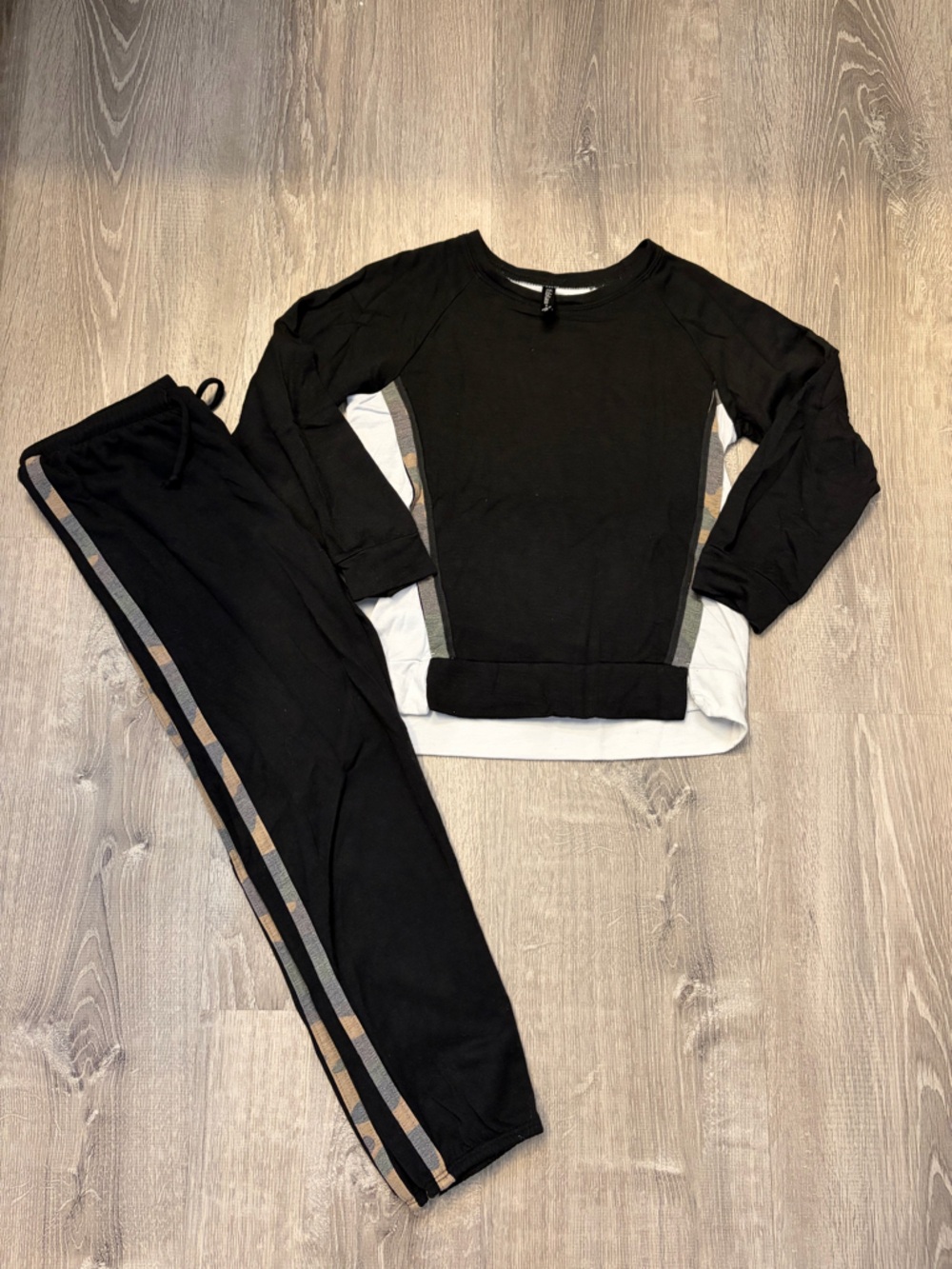 Girl's Pixie Lane Black Track Pants and Hoodie Set with Contrast Stripe- Size 8